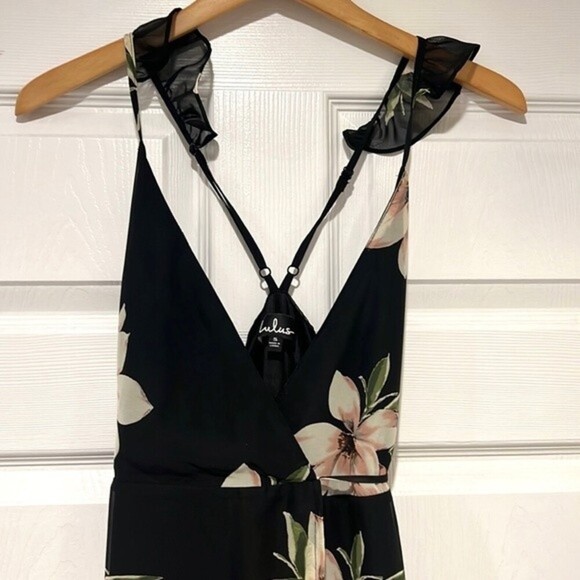 Lulus All mine black floral print high-low wrap dress size small - Picture 5 of 16
